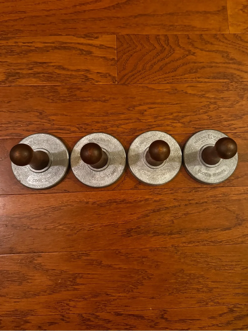 Nordic Ware Vintage Cast Aluminum Cookie Stamps | Wooden Handles Set of 4